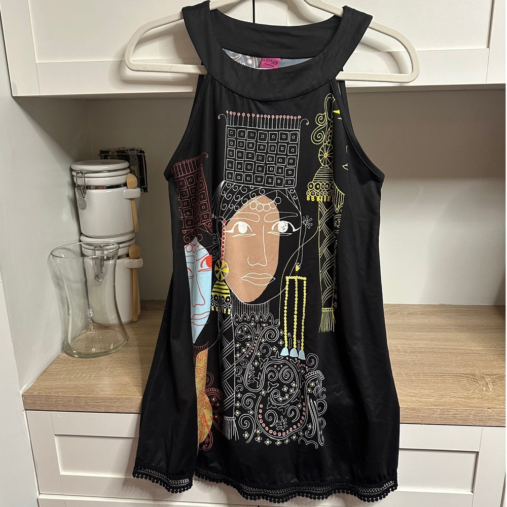 Save The Queen! Artsy Print Halter Tunic Women S Italy Art To Wear Eclectic Chic
